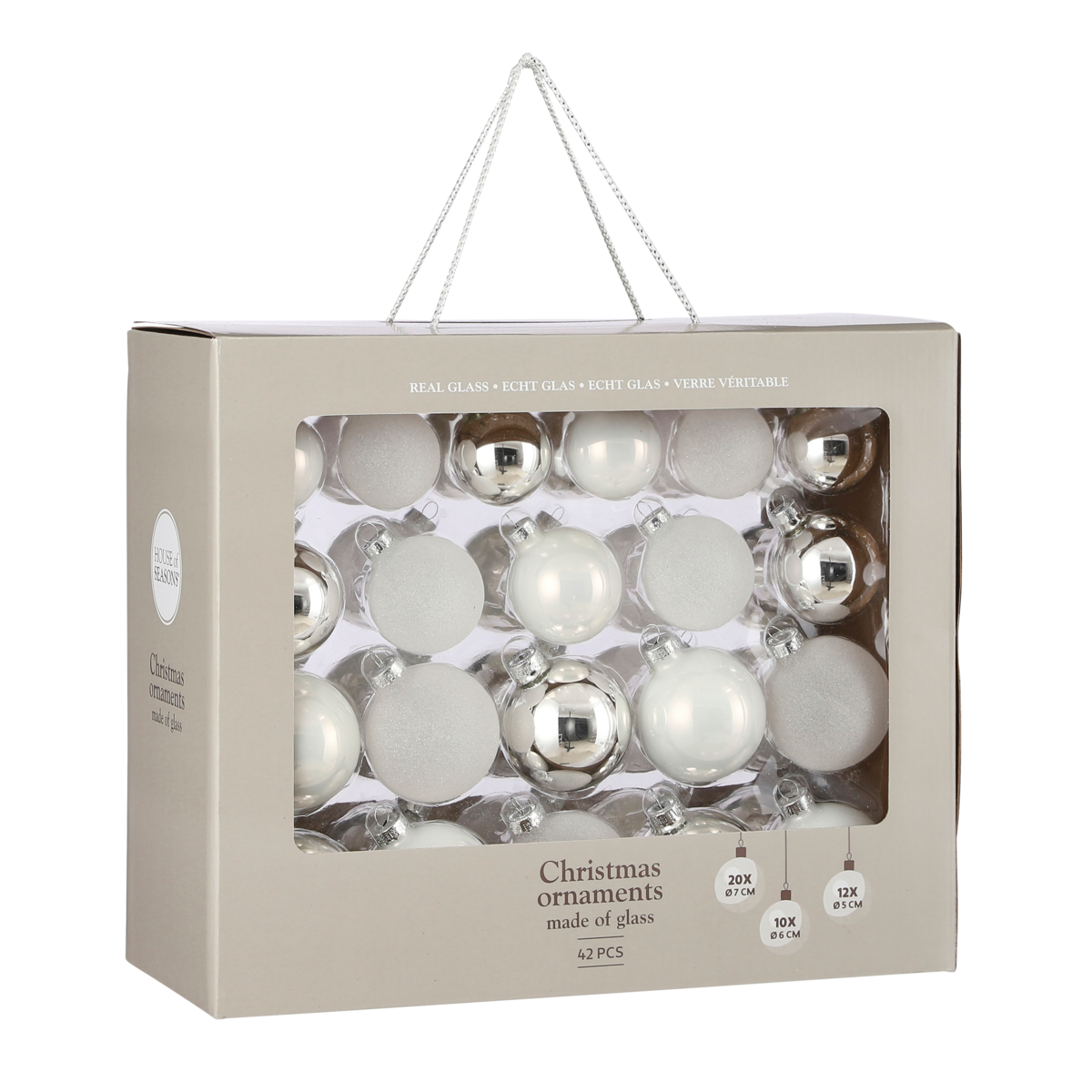 Kerstballen Set - 42 Stuks - Ø7 cm - Glas - Wit