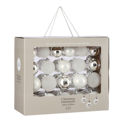 Kerstballen Set - 42 Stuks - Ø7 cm - Glas - Wit