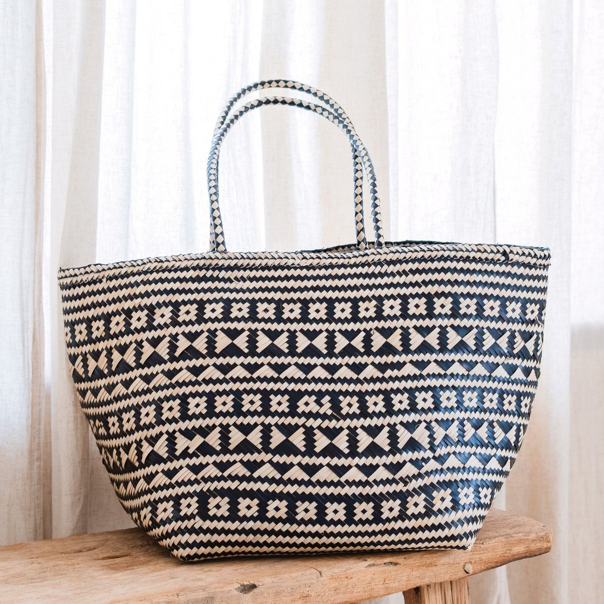 Boho Tote Bag – Zeegras Zomertas KIDUL (zwart)